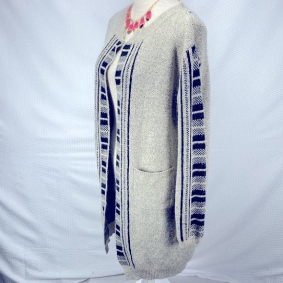 🌟Mia Maddison Long Cardigan Sweater Duster Grey Black Fuzzy Open Front M - Picture 3 of 9